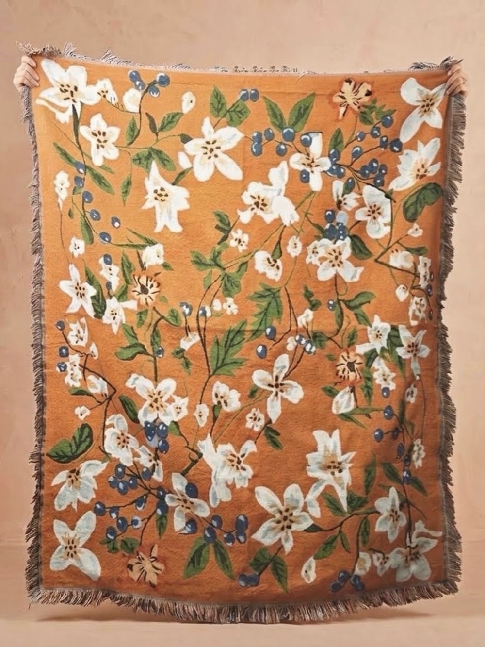 Orange Blossom Berry Woven Throw Blanket - 51” x 63”